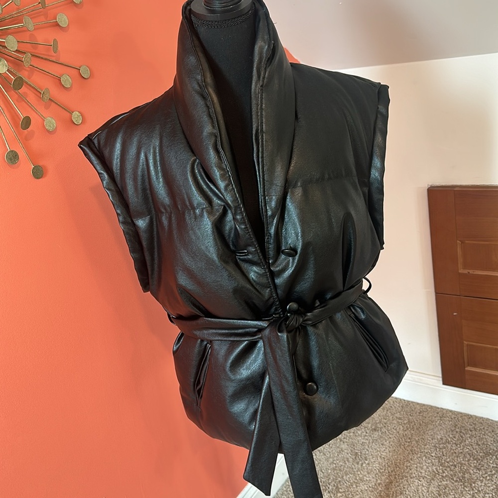 Faux leather puffer vest